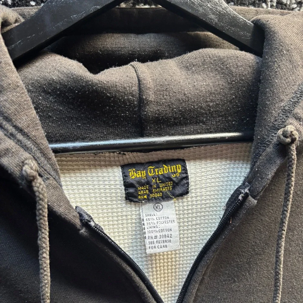 Bay Trading Co Vintage Grunge Heavyweight Thermal Lined Zip Up Hoodie Black XL - Picture 3 of 7